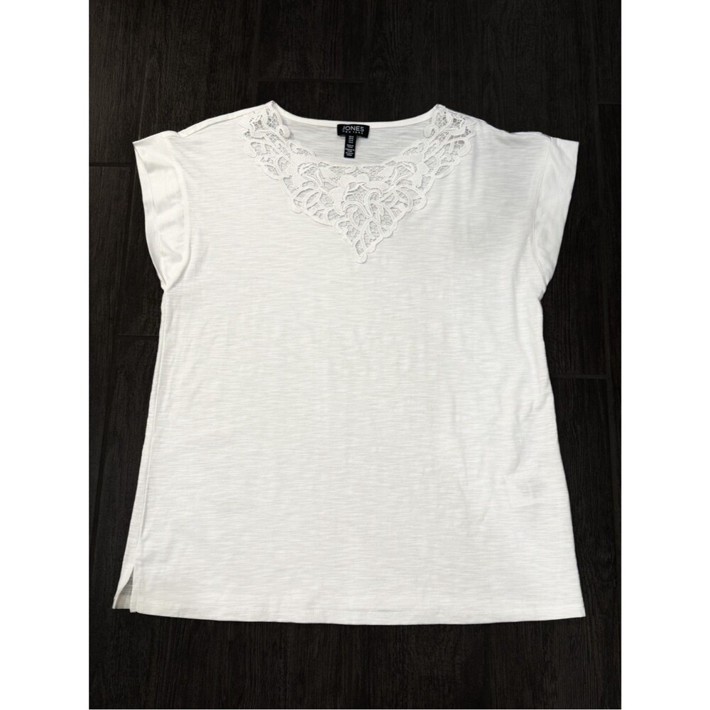 Jones New York Lace Inset Top Dolman Sleeve Stretch Knit White Pullover S NEW - Picture 5 of 13
